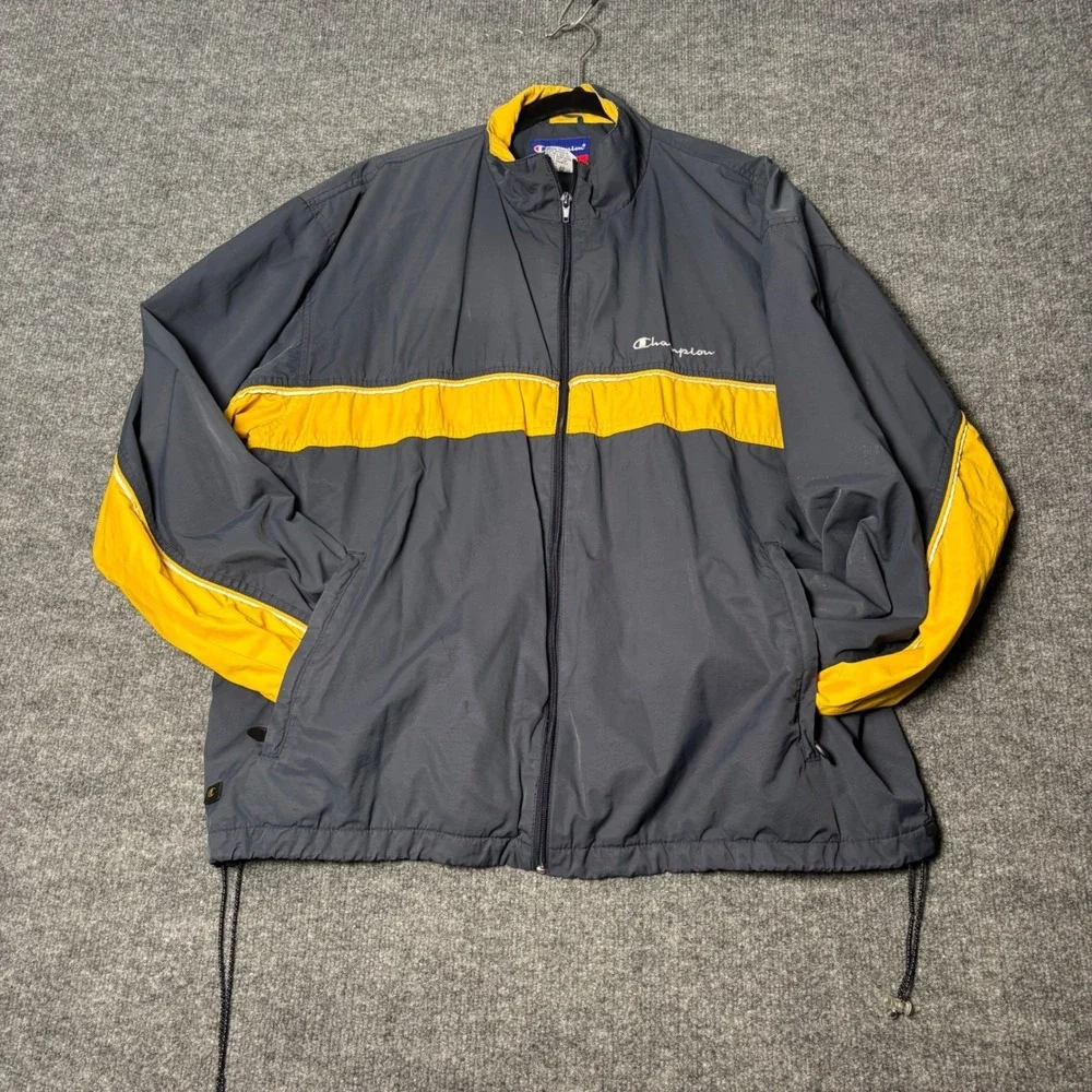Champion Windbreaker Jacket Men's XL Gray‎ Yellow Colorblock Vintage
